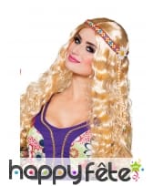 Perruque blonde ondulée avec bandeau hippie