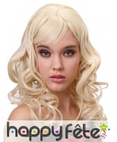 Perruque blonde ondulée avec frange, luxe, image 3
