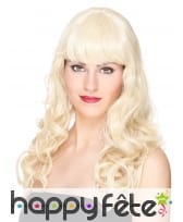 Perruque blonde ondulée avec frange, luxe