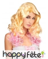 Perruque blonde ondulée avec pointes rose