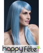 Perruque bleue pastel avec frange sur le coté