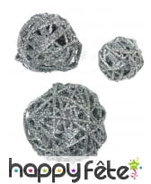 Petites boules pailletées en osier argenté