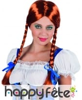 Perruque cuivre avec tresses et noeuds bleus