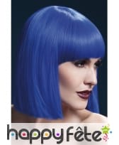 Perruque carré bleu avec frange. 30 cm