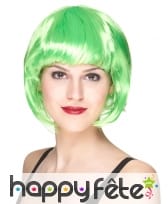 Perruque carré court vert fluo à frange droite, image 1