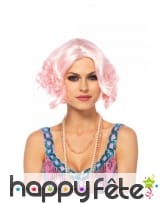 Perruque courte Charleston rose ondulée, luxe