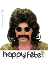 Perruque chatain des annees 70 avec moustaches