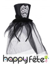 Petit chapeau Dia de los muertos noir et voile, image 1