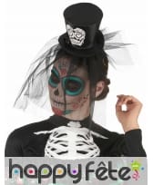 Petit chapeau Dia de los muertos noir et voile