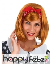 Perruque carré roux rétro et bandana rouge