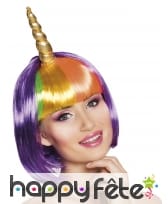 Perruque courte violette de licorne avec corne