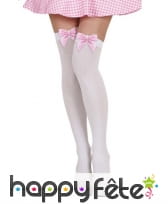 Paire de bas blancs avec noeuds rose vichy