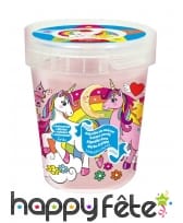Pot de barbe à papa rose avec autocollants licorne