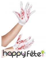 Paire de gants blancs courts ensanglantés