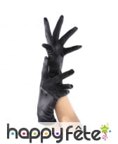 Paire de gants noirs élastiques satinés