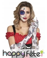 Paire de longs gants blancs Dia de los muertos