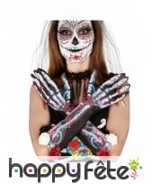 Paire de longs gants dia de los muertos pour femme