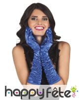 Paire de longs gants satinés bleus de 42cm