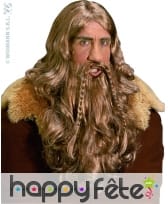 Perruque de roi vicking avec barbe et moustache