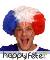 Perruque de supporter Francais. Bleu blanc rouge