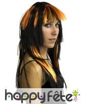 Perruque effet flamme noir mèches orange