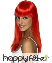 Perruque fluo rouge avec frange