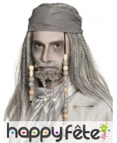 Perruque grise de pirate avec perles et bandana