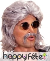 Perruque grise des annees 70 avec moustaches