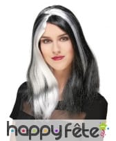 Perruque gothique noire avec mèches blanches