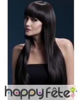 Perruque longue brune avec frange