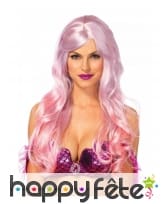 Perruque longue rose de sirène pour adulte, luxe