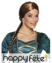 Perruque médiévale châtain avec longue tresse