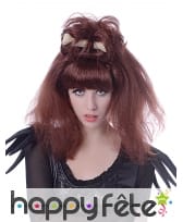 Perruque marron femme des cavernes avec os, image 1