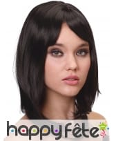 Perruque mi-longue noire lisse, luxe, image 3