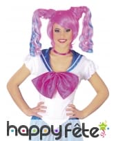 Perruque manga rose avec 2 couettes