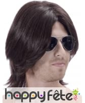 Perruque noire années 70 pour homme, mi longue, image 1