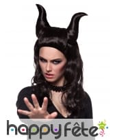 Perruque noire avec cornes en cheveux, image 1