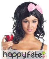 Perruque noire avec noeud rose années 50, image 1