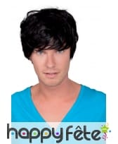 Perruque noire courte pour homme, années 70