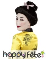 Perruque noire de geisha avec chignon et ruban