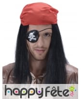 Perruque noire de pirate avec bandana rouge, image 1