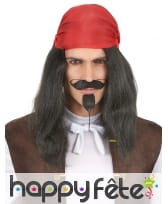 Perruque noire de pirate avec bandana rouge