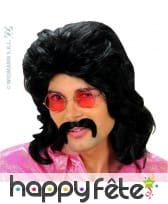 Perruque noire des annees 70 avec moustaches