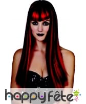 Perruque noire mèches rouges, ondulée, image 1