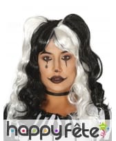 Perruque ondulée bicolore noir et blanc, femme