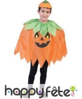 Poncho orange imprimé citrouille taille enfant