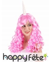 Perruque rose de licorne avec corne, adulte