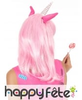 Perruque rose de licorne avec oreilles et corne, image 1