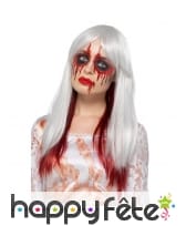 Perruque stylisable blanche pointes rouges sang