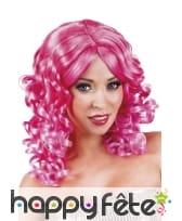 Perruque synthétique bouclée rose fluo